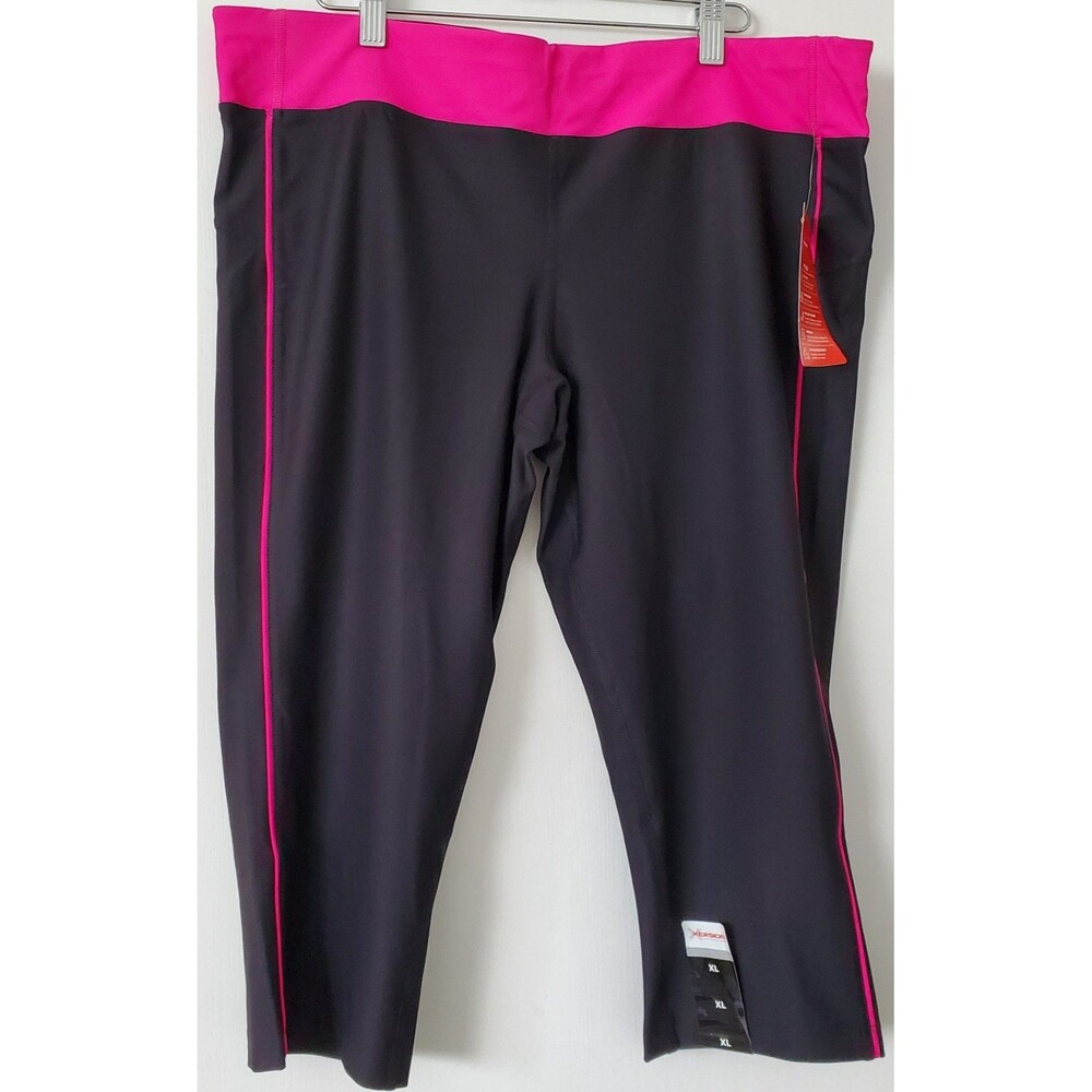 NWT Xersion Colorblock Crop Leggings Black Hot Pink Size XL Fitted Capri